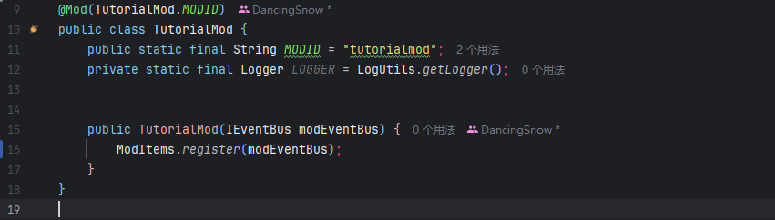 此时的 TutorialMod.java